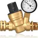 RVGUARD RV Water Pressure Regulator Valve, Brass Lead-Free Adjustable Water Pressure Reducer with Gauge and Inlet Screen Filter for RV Camper Travel Trailer
