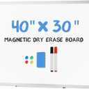 DUMOS Magnetic White Board Kit for Wall 40" x 30", Dry Erase Board with 1 Dry Eraser & 2 Multicolor Markers & 4 Magnetic Pins, Silver Reinforced Aluminum Frame for Home, School, Office