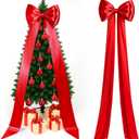 Gejoy Extra Large Christmas Tree Topper Bow 118 x 28 Inch Giant Satin Red Bow with Huge Long Streamer Oversized Double Layer Burgundy Gift Wrapping for Holiday Xmas Tree Decoration Home Party Decor