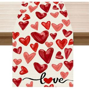 XCHI Watercolor Red Love Hearts Valentines Day Table Runner Table Decoration for Party Home Kitchen Dining Holiday Decor 13x48 Inch