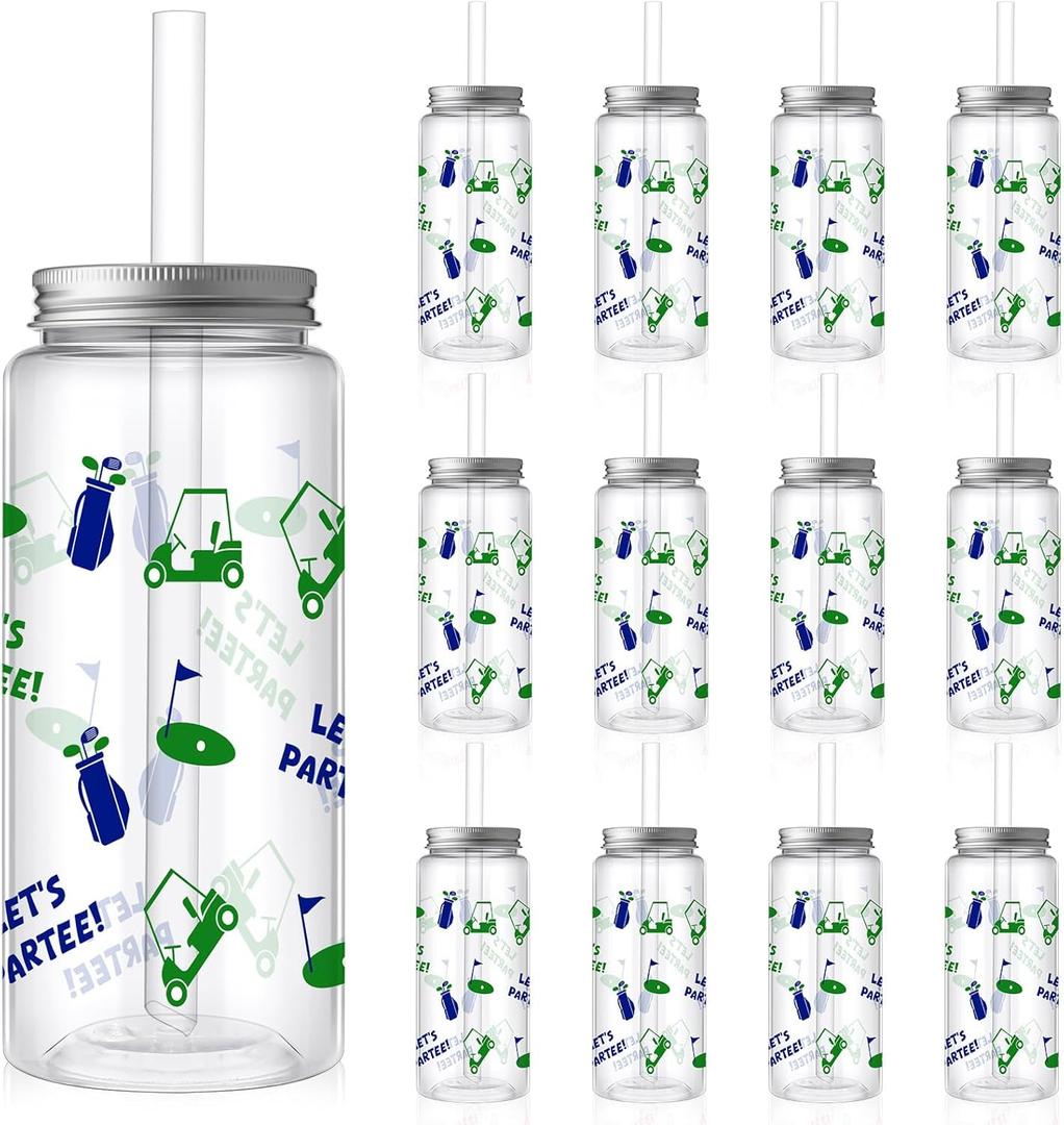 12 Pcs Golf Ball Cups with Straw Lid and Twist Bow 14oz Disposable Drinking Cups Cute Golf Party Decorations for Women Sports Party Supplies Birthday Bridal Shower Wedding Gifts (Blue)