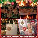 Soulchen 4 Pcs Leather Snowflake Western Christmas Winter Tree Ornaments 4.9 Inch Rustic Vintage Farmhouse Christmas Tree Decor Neutral Snowflakes Crafts Retro Hanging Ornaments for Wall Fireplace
