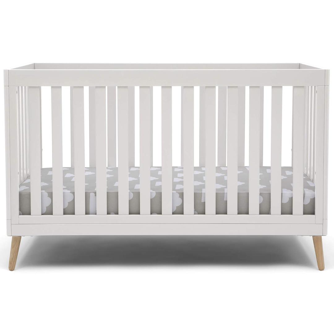 Delta Children Essex 4-in-1 Convertible Baby Crib, Bianca White with Natural Legs, Size 4ftx2ft