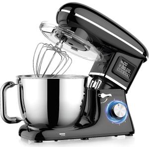Electric Stand Mixer with LED Display & Timer 6.5QT Bowl Stainless Steel, 1350W 6-Speeds Kitchen Stand Up Mixer for Baking Cakes Cookie Bread Salad Food with Egg Whisk, Dough Hook, Beater