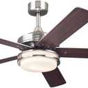 Westinghouse Lighting 7209100 Transitional Castle LED 52 inch Brushed Nickel Indoor Ceiling Fan, LED Light Kit with Opal Frosted Glass