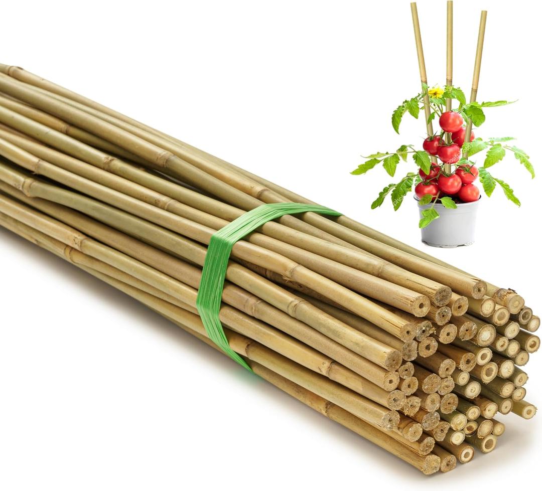 SWANGSA 75 Pack 5Ft (57.5inch) Garden Bamboo Stakes for Plant Support, Garden Poles for Tomatoes, Beans, Flowers, Potted, Indoor and Outdoor Climbing Plants