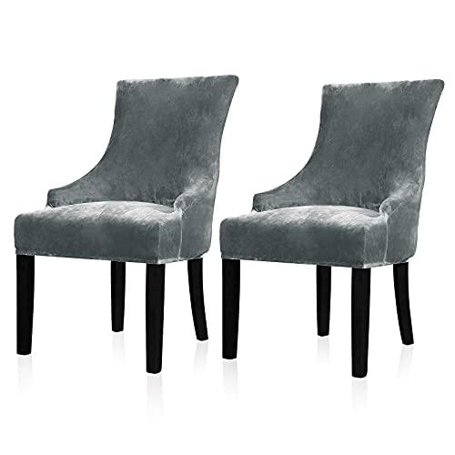 Lellen Velvet Stretch Wingback Chair Cover Slipcover - Reusable Protector Cover for Dining Room Banquet Home Decor etc Machine Washable Hand Washable (Charcoal Grey, 2PC)