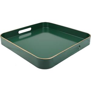 Green Square Decorative Tray with Handles, 13"*13" Versatile Serving Tray for Coffee Table, Ottoman, Ideal for Serving, Displaying, Organizing