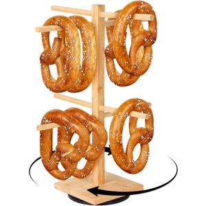 Pretzel Holder Stand Oktoberfest Bamboo Rotatable Pretzel Display Rack Hanger with Arms Hanging Sausage Mug Hook Stand for Oktoberfest Party(52 x 40cm)