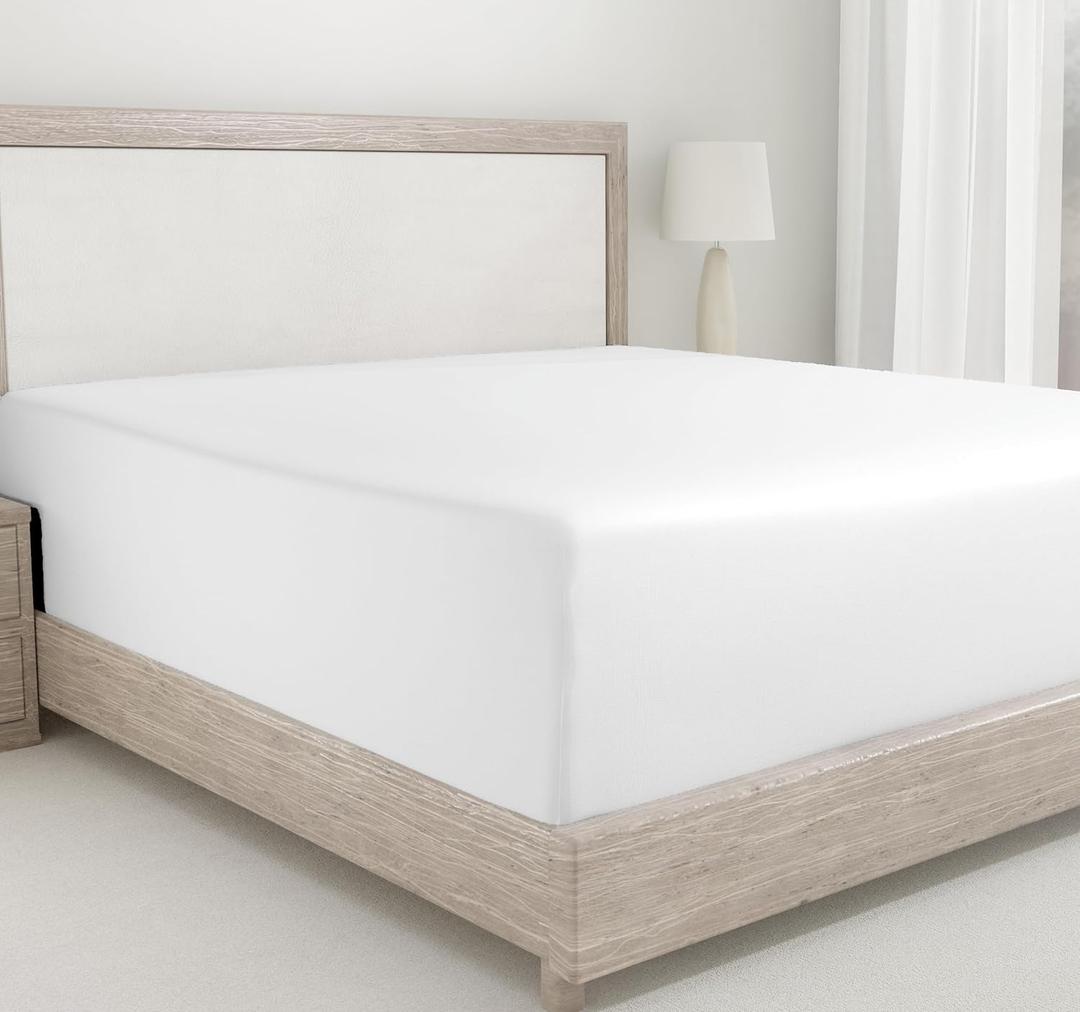 California Design Den Fitted Sheet Queen Size, Deep Pocket Soft 400 Thread Count 100% Cotton Sateen, No-Pop Off Elastic, Queen Cotton Fitted Sheet Only (Antique White)