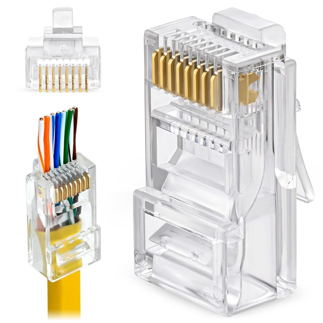 GTZ RJ45 Cat6 Pass Through Connectors Pack of 100 | Clear Ethernet Plugs for Unshielded Twisted Pair Solid Wire & Standard Cables | Compatible with PC, Server, Router