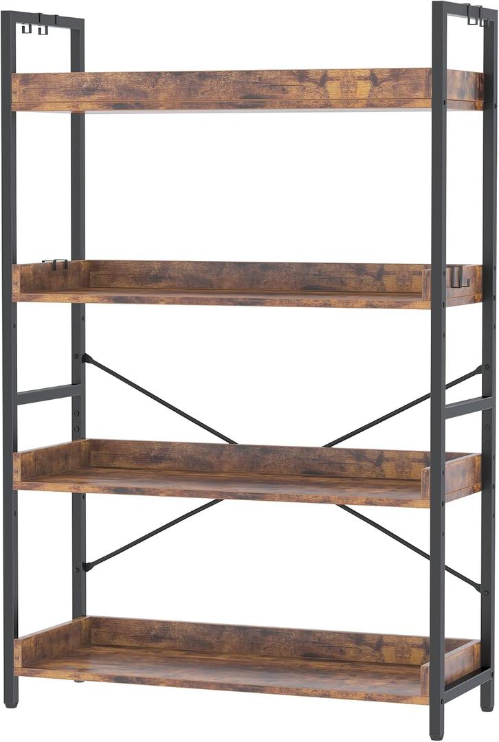 HCHQHS 4 Tier Bookshelf, Adjustable Industrial Bookcase, Vertical Tall Book Shelf, Wood and Black Metal Open Bookshelves for Home Office, Living Room, Bedroom