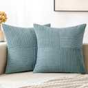 MIULEE Dusty Blue Corduroy Pillow Covers Pack of 2 Boho Decorative Spliced Throw Pillow Covers Soft Solid Couch Pillowcases Cross Patchwork Textured Cushion Covers for Living Room Bed Sofa 20x20 inch