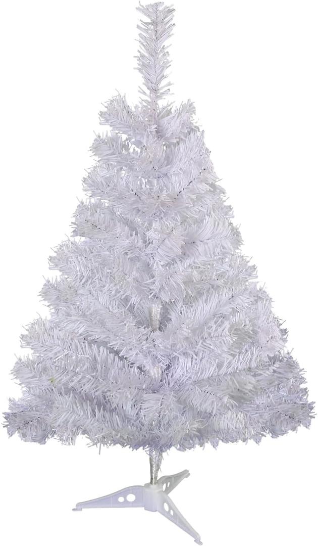 2ft White Artificial Christmas Tree,Mini Tabletop Xmas Pine Tree with 80 Branch Tips and Plastic Stand for Indoor and Outdoor Decoration