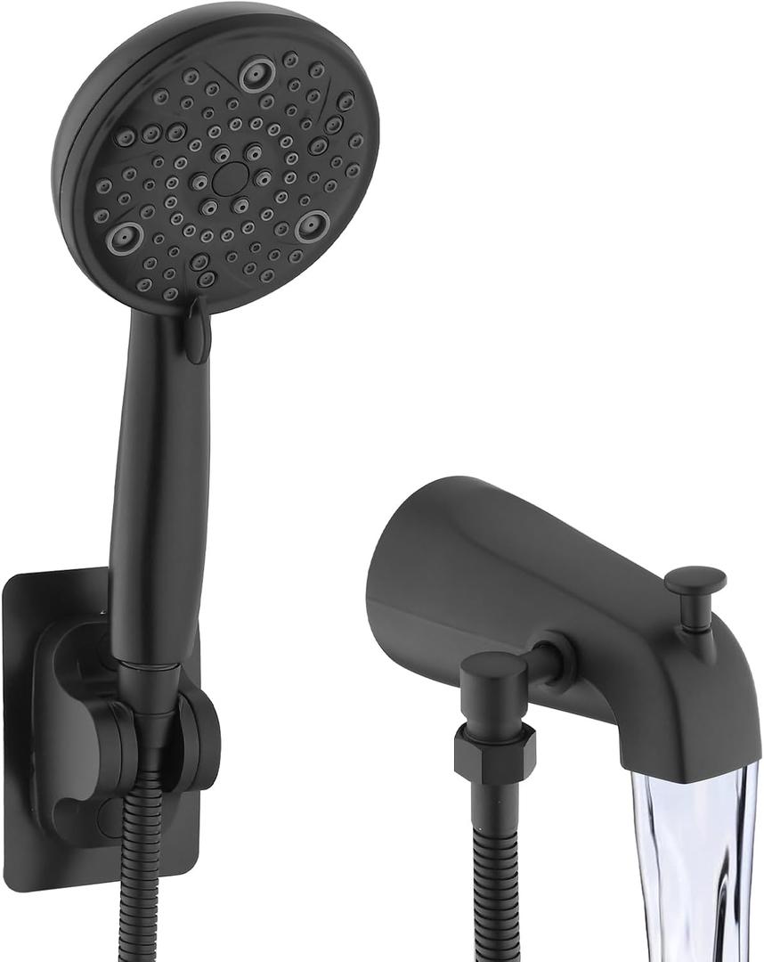 Slip-On Tub Spout with Diverter, High Pressure 8 Settings Hand Held Shower, All Metal Bathtub Faucet with Sprayer Matte Black