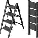 Taranta 4 Step Ladder,Aluminum Lightweight Folding 4 Step Stool with Anti-Slip Wide Pedal,330lbs Capacity Step Ladder for Household,Kitchen,Office - Black