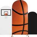 Tingjoo 3 Pcs Classic Basketball Arch Backdrop Stand Cover Spandex Fitted Sports Theme Birthday Arch Cover 4ft, 5ft, 6ft Photo Background Props for Birthday Party Decoration