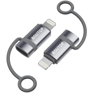 BOUTOP [MFi Certified] USB C to Lightning Adapter Support 36W PD Fast Charging with Anti-Loss Design Compatible with iPhone Gray -2 Pack