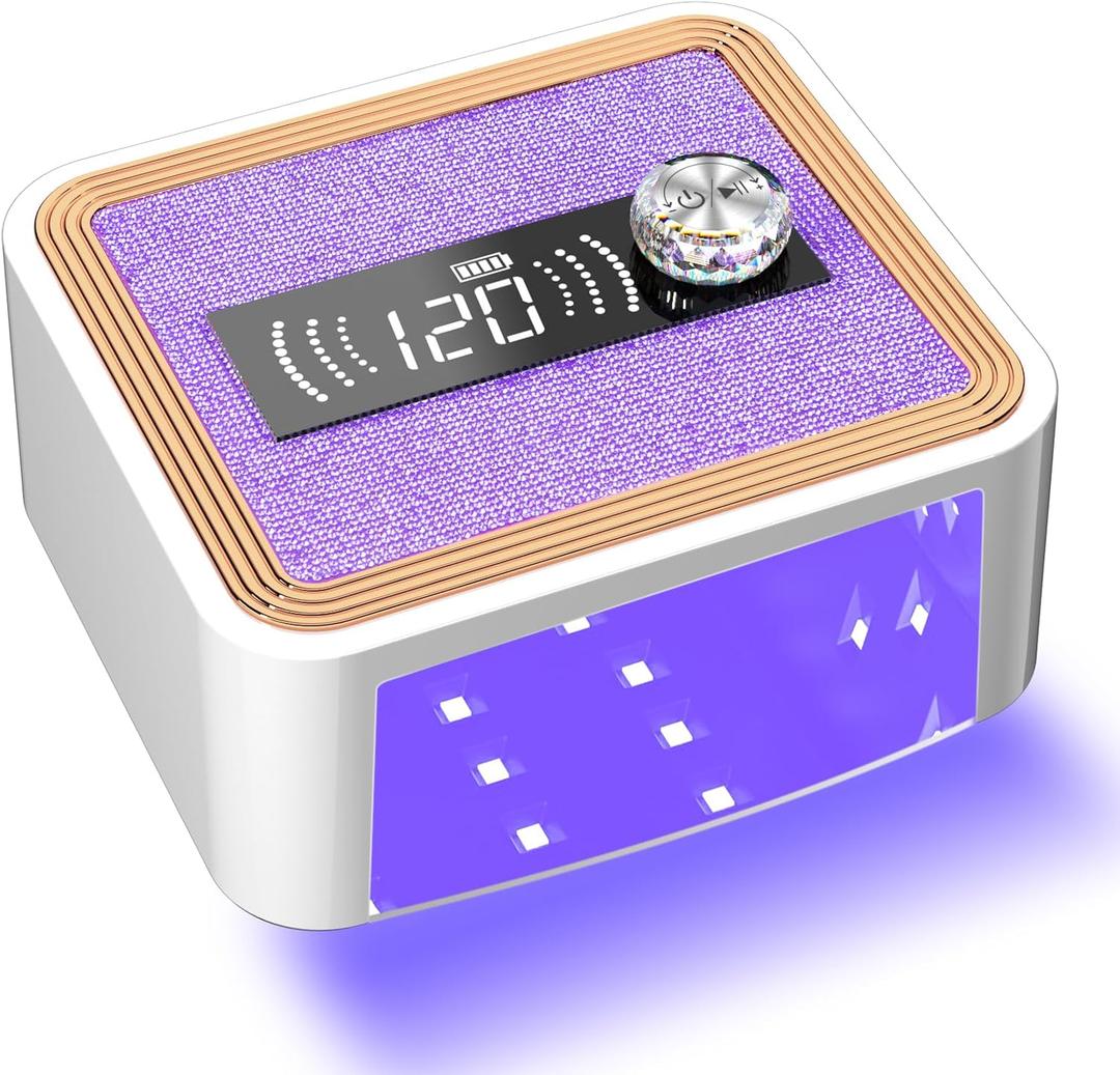 288W Rechargeable UV Light for Gel Nails, Cordless Nail Lamp with 50000mAH Long Battery Life, Unique Knob, Rhinestones Decor & LCD Display, Professional Nail Dryer for Home & Salon