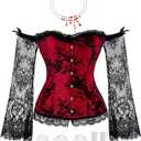 6pcs Halloween Women Vampire Corset Costume Set Gothic Corset Top Necklace Fangs for Renaissance Halloween Cosplay Events (M)