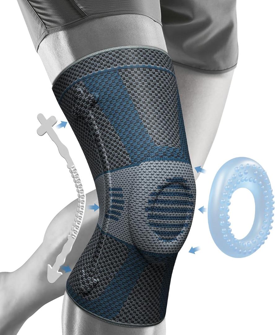 NEENCA Professional Knee Brace for Pain Relief, Medical Knee Compression Sleeve, Knee Support with Horizontal Knit Tech for Meniscus Tear, ACL, Arthritis, Joint Pain, Runner, Workout- FSA/HSA APPROVED (X-Large, Upgraded Version - Gray Blue)