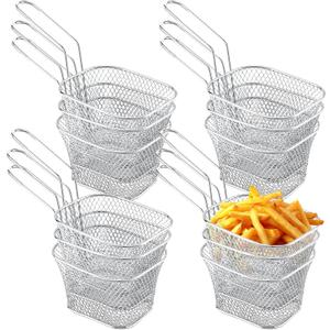 12 Pcs Mini Square Fry Basket Bulk Stainless Steel French Fry Holder Food Baskets for Serving Fryer Container with Handle Reusable Small Deep Fryer Holder for Home Kitchen Decor (Silver)