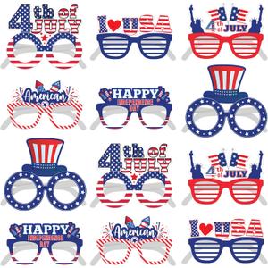 KatchOn, 4th of July Glasses for 4th of July Decorations - Pack of 12, Happy Independence Day Decorations | 4th of July Photo Booth Props for Fourth of July Decorations | 4th of July Party Favors (White, Blue and Red)