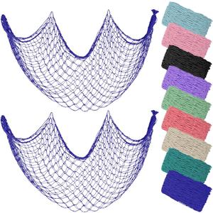 ZUEXT Dark Blue Decorative Fishing Net 80x40 Inch, 2PCS Picture Fish Net, Mermaid Net Cotton Fishnet Wall Hanging Decor for Hawaiian Nautical Beach Party, Fishnet Photo Display Sea Themed FishNet