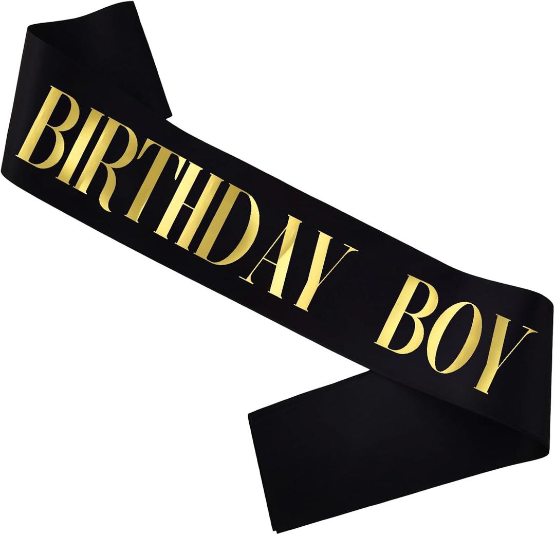 Birthday Boy Sash, Gold Foil Black Birthday Sash for Boy's 10th 13th 16th 18th 21st Fun Birthday Party Gifts Favors Decorations