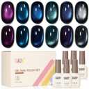 GAOY Glitter Cat Eye Gel Nail Polish Set with Magnet, 6 Colors Purple Blue Black Glitter Gel Holography, Long Lasting for Nail Art at Home & Salon Manicure (Starlight Night)