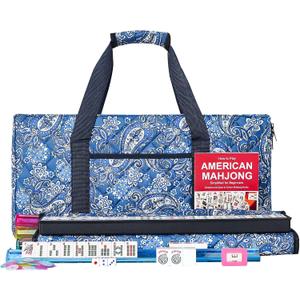 ZGME American Mahjong Set, 166 Premium White Tiles with Soft Bag and Accessories, 4 All-in-One Mahjong Racks with Pushers, Complete Western Mah Jongg, Mah-Jongg, Ma Jong Set
(Blue)