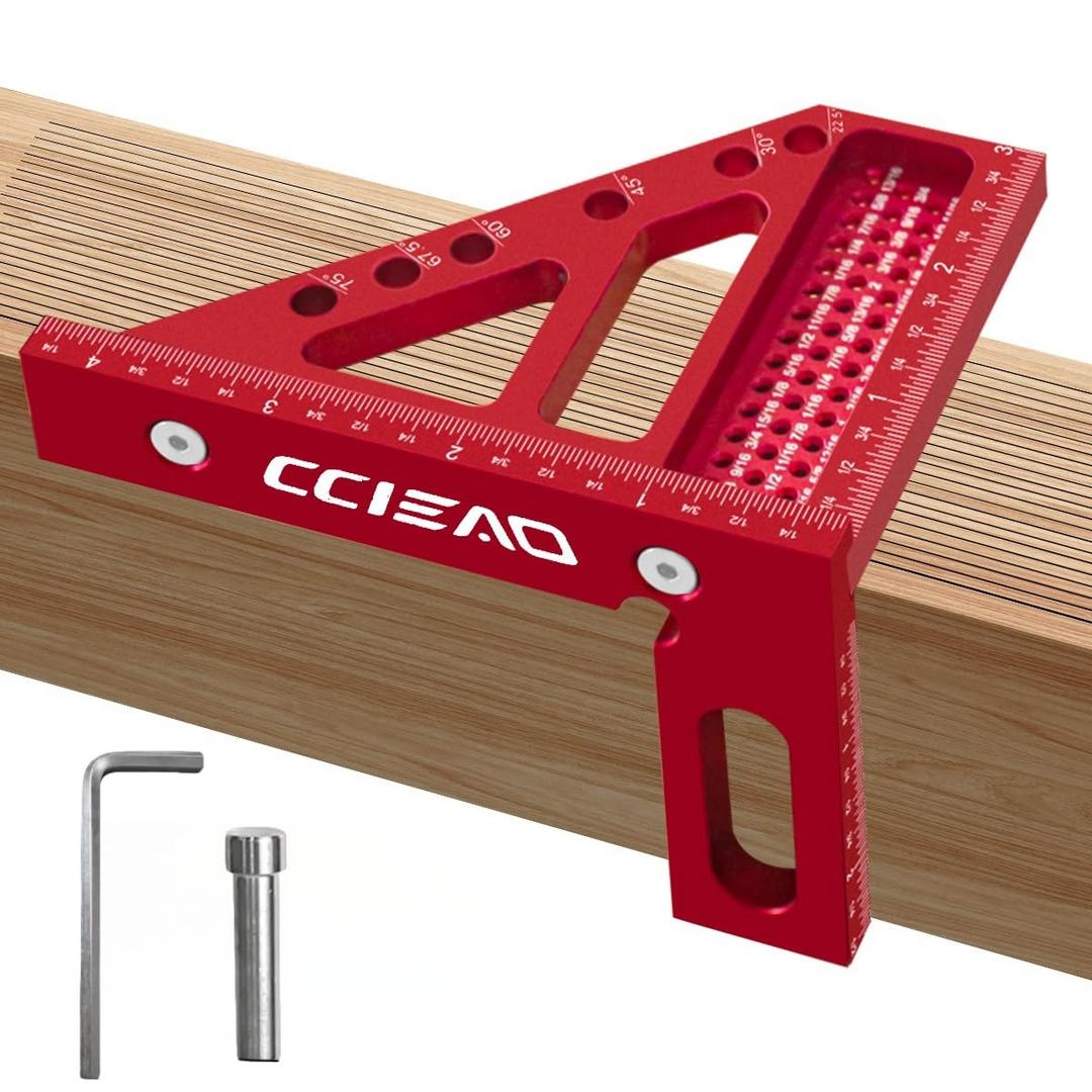 3D Carpenter Square with Degrees Scriber, 22.5-90 Degree Drawing Line Ruler with Pin, Precision Square for Woodworking, Construction, Craftsmen and DIY (Inch)