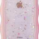 Qokey for iPhone SE/iPhone 8/7 Case,Cute Clear Glitter Curly Wave Design Transparent Bling Shiny Protection Soft TPU Shockproof Phone Cover for Women Pink