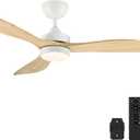 VONLUCE 42 Inch Ceiling Fan with Lights, Wood Ceiling Fan and Remote, 6-Speeds Quiet Reversible DC Motor, 3CCT, 3 Blades Outdoor Ceiling Fan for Patios Farmhouse, White