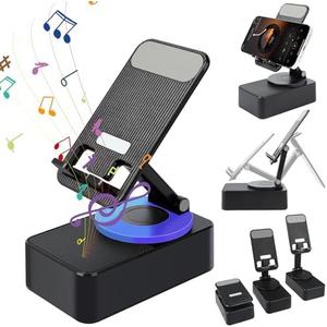 Mrryiio Induction Bracket Speaker,3 in 1 Bluetooth Audio Power Bank Bracket,Wireless Induction Bluetooth Speaker, Foldable Cell Phone Stand with Wireless Bluetooth Speaker,for Phone Tablet (Black)