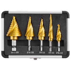 Step Drill Bits, 5PCS Spiral Grooved HSS Titanium Step Drill Bit Set, 50 Sizes High Speed Steel Step Bits for Metal with Aluminum Case