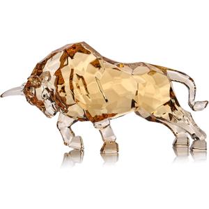 Acrylic Bull Statue Feng Shui Wall Street Bull Statue, Stock Market Charging Bull Sculpture Office Desk Decorative, Gold Bull Figurines for Tv Stand Knick Knacks Home Decor for Shelves para