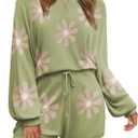 Ekouaer Knit Pajamas Set for Women Lounge Wear Sets Long Sleeve Sweatsuit Matching 2 Piece Outfits Casual Sweater Sets S-XXL (Medium, Floral Green)
