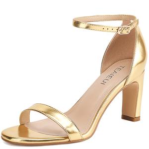 TEAIEUI Gold Heels for Women Open Toe Heeled Sandals Chunky High Heel with Ankle Strap Heeled for Women Dressy Block Heel 11