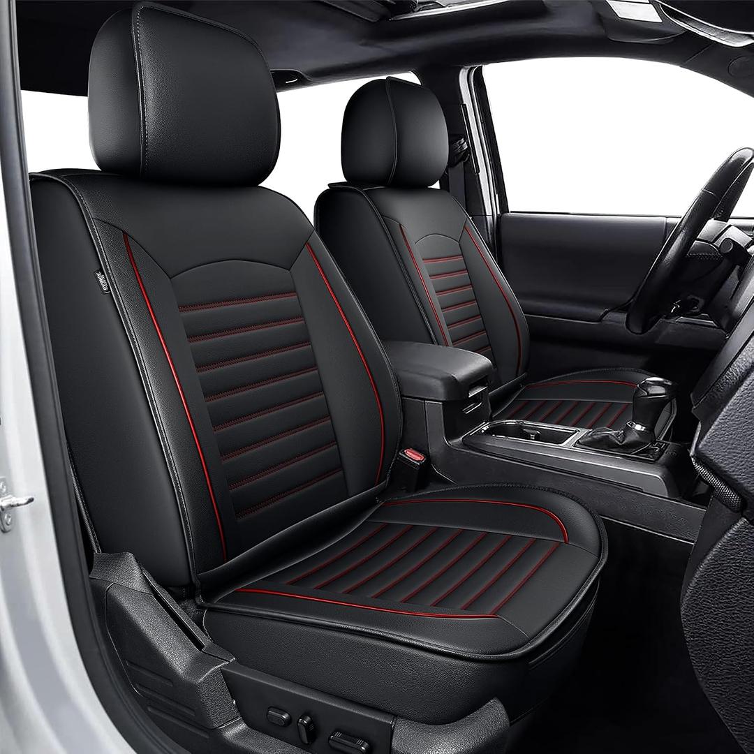 TTX LIGHTING Seat Covers Fit for Toyota Tacoma: 2005-2023 Full Set Fit for Toyota Tacoma Truck Double Crew Cab Car Seat Covers Faux Leather Automotive Seat Cushion Protectors(5 Seats, Red Line)