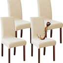 Waterproof Chair Covers Dining Chair Cover,Removable Washable Jacquard Parsons Chair Covers (Cream-Set of 4)