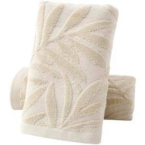 Pidada Hand Towels Set of 2 Leaf Pattern 100% Cotton Absorbent Soft Decorative Towel for Bathroom (Light Brown)