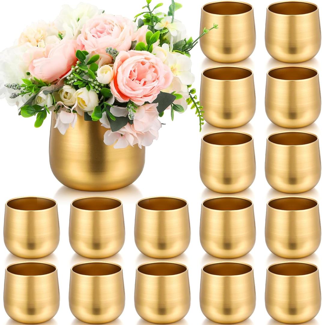 Ninehaoou 16 Pcs Small Gold Vases for Centerpieces Tall Metal Flower Trumpet Vase Vintage Compote Planter Plant Pots for Wedding Party Table Centerpiece Decorations (4.1 Inch,Pot)