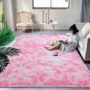 DweIke Fluffy Pink White Rugs for Bedroom Living Room, 3x5 Feet Soft Plush Shaggy Tie-Dyed Pink Girls Boys Kids Rug, Non-Slip and Machine Washable Carpet for Dorm Nursery Classroom Decor