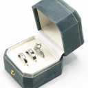 Velvet Wedding Ring Box - Octagon 3 Slots Engagement Ring Boxes with Hinged Lid for Proposal Engagement Wedding, Proposal Ring Box with Gold Lace-PRB003-Lake Blue