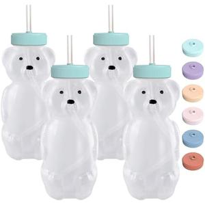 Honey Bear Straw Cups for Babies - 4 Pack, 8oz Straw Bear Cup with Improved Safety Lid Design - Leak-Proof & Food-Grade & BPA Free