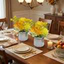 2 Pcs Orange Flowers Fake Hydrangeas Potted Plant Centerpiece Table DecorationsFaux Hydrangea Flowers in Vase Silk Chrysanthemum Floral for Outdoor Guest Room Coastal Bathroom Counter Decor