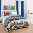 Fancy Linen Boys Comforter and Sheet Set Construction Zone Public Work Excavator Dump Trucks Front and Backhoe Loader Tractors Light Blue Red Yellow Dark Blue New # Construction (Full)