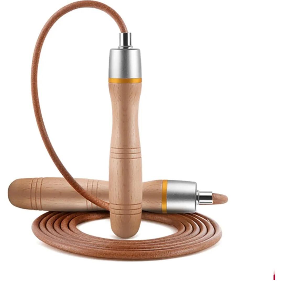 Adjustable Leather Skipping Rope, Pure Wooden Handle and Swivel Bearing Design, Suitable for Fitness Venues and Home Fitness Exercises