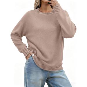Zeagoo Fall Sweaters for Women 2026 Long Sleeve Crewneck Ribbed Knit Pullover Sweater Loose Fit Basic Jumper Tops (Small)